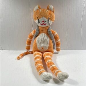 The Land of Nod Kids 15” Orange White Knit Cat Mouse Doll Toy